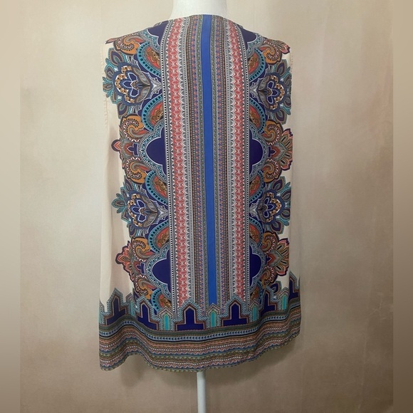 Cynthia Rowley Woman 1X tie front sleeveless artsy boho print tank/tunic EUC - Picture 2 of 6